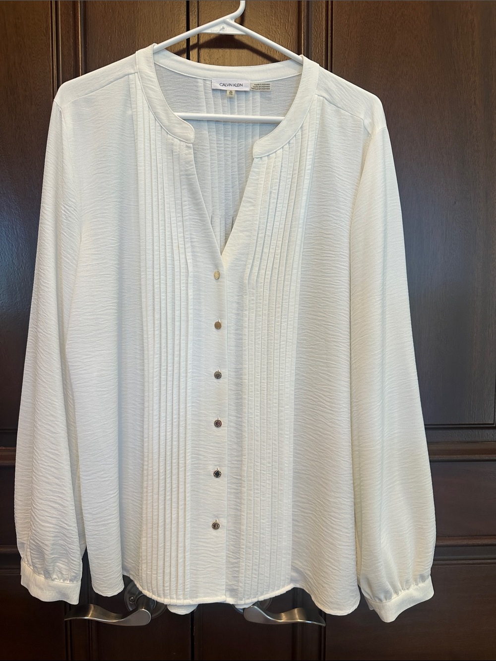 Calvin Klein Cream Pintuck Button-Front Blouse